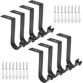 Semetall Ceiling Curtain Rod Bracket, Single Curtain Rod Holders for 1 Inch Drapery Rod, Heavy Duty Curtain Rod Brackets, Set of 8,Black