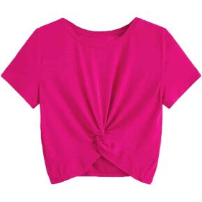Milumia Girl's Casual Twist Hem Short Sleeve Round Neck Crop Top Tee Shirt Army Green 11-12 Years in Kuwait