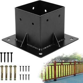 4x4 Post Base 6 PCS, Deck Post Anchor Base (Inner 3.6"x3.6") Black Powder Coated Post Bracket Wood Fence Pergola Brackets for Mailbox Railing Porch