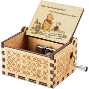 Pooh Saying Music Box, Love You to The Moon and Back Gift for Daughter Son Wife Husband Girlfriend Boyfriend Birthday Valentine Day Anniversary Wooden Musical Box