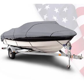 Budge American Flagship Boat Cover, Fits V-Hull Fishing Boats, Gray, 22'-25' Long (Beam Width Up to 106")