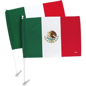 Breeze Decor Copa America 2024 Mexico Car Flag 2 PCS Pack Bandera Para Carros De Mexican Window Clip Sports Fan Gifts World Cup Football Poster Pole Mount League, Patriotic Decorations Made in USA