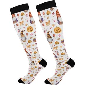 Knee High Socks Halloween Gnomes Compression Sock 1 Pair Casual Athletic Tube Socks for Soccer Women Men Medical Nurse Warm Stockings, 20-30mmHg