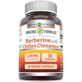 Amazing Formulas Berberine with Pure Ceylon Cinnamon 1200 Mg Per Serving | Premium Complex Supplement | Veggie Capsules | Non-GMO | Gluten Free | Made in USA (1 Pack, 120 Count)
