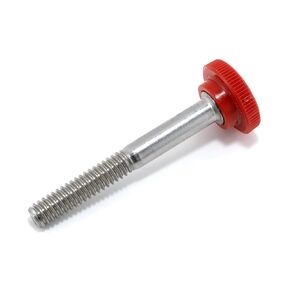 1/4"-20 x 2" Thumb Screw Stainless Steel - Red Knurled Round Plastic Knob - Standard/Coarse Thread ThumbScrew - Length: 2.000" - Proudly Built in USA - Package of (4)