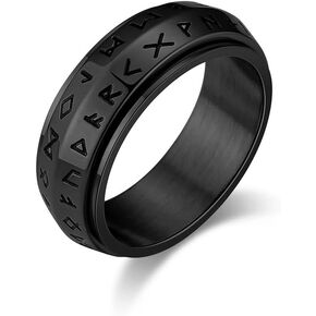 Viking Fidget Ring for Anxiety Stainless Steel Norse Viking Runes Spinner Ring for Men/Women Size 7-12