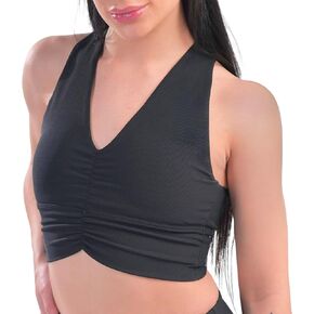 Women's Compression Ribbed Sports Bra - Medium Support Wirefree Longline Top