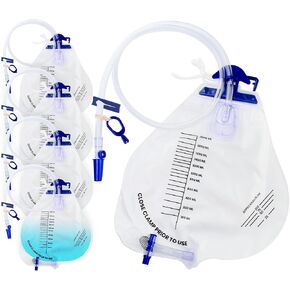 Catheter Drainage Bags, with Anti-Reflux Chamber Multifunctional Urine Bag, with Clips and Hanging Hookactive air Exhaust, 0.4" Diameter Catheter, 2000ml Urine Collector(5 PCS)