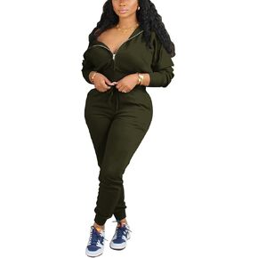 TOPSRANI Womens Two Piece Outfits Casual Sweatsuits Solid Tracksuit Jogging Zip Up Jogger Hoodie Long Pant Sets with Pockets