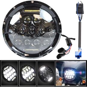 7 Inch Street Glide LED Headlight - w/DRL White Halo DOT Kit Compatible with HD Street Glide Road King Special Electra Glide Ultra Classic Fat Boy Heritage Softail