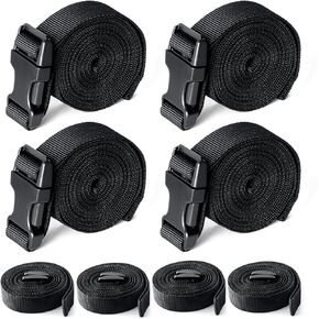 Boat Cover Straps, Adjustable Buckle Straps 1" x 96" Heavy Duty Durable Webbing Strap with Quick Release Buckles and Clips, 4 Pack Black