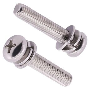 M5-0.8 x 16mm (50 pcs) Pan Head Machine Screws with Flat & Lock Washers Sets, 304 Stainless Steel 18/8, GB9074.4