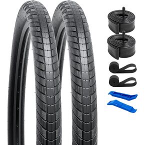YUNSCM 2-PCS 29" Road Bike Tires 29 x 2.40/60-622 and 29" Heavy Duty Bike Tubes Schrader Valve with 2 Rim Strips Compatible with 29x2.35 29x2.40 Bike Bicycle Tires and Tubes (W-2120)