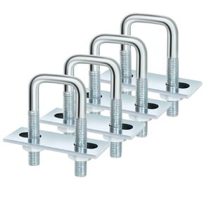 Square U Bolt 4 Sets, 35mm (1.38") Inner Width 80mm (3.15") Length, Carbon Steel in Zinc U Bolt, M8 with Nut, Plate, Washer, (M8 x 35 x 80mm)