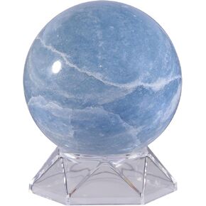 Rockcloud Natural Blue Celestite Crystal Ball with Acrylic Stand Polished Decorative Sphere Figurine Sculpture for Divination, 2.40-2.75 Inches