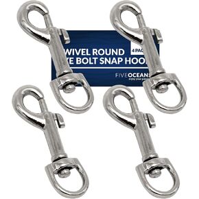 Five Oceans Swivel FO2721-M4 Round Eye Bolt Snap Hook, Marine-Grade Nickel Plated Zinc Alloy Cast, 4-Pack
