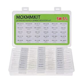 30 Values 60 Pieces Ceramic Cement Resistor KIT 5W Resistance 5 Watt ±5% Power Resistors (0.01 Ohm - 100 Ohm)