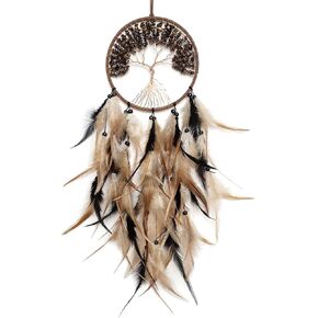 Black&Brown Tree of Life Dream Catcher Handmade Feather Dream Catchers Wall Hanging Ornaments for Bedroom Home Decor Blessing Gift Wedding Party