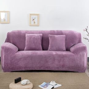 vctops 1-Piece Velvet Plush Stretch Sofa Slipcover with Elastic Bottom Soft Fuzzy Fluffy Couch Covers for 3 Cushion Couch Furniture Protector for Kids, Pet (Rose,Sofa)