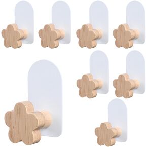 8 PCS Star Shaped Hooks, Kids Room Decorative Hooks, Wood Coat Hooks, Adhesive Mounted Wall Hook for Hanging Coat Clothes Hat Bag Purse and Towel