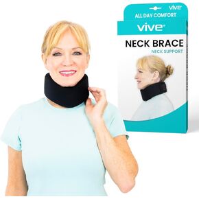Vive Neck Brace Cervical Collar - Soft Foam for Neck Pain, Sleeping, Support for Women & Men - Universal Size Orthopedic Collar for Stiff & Pinched Nerve - Adjustable Wrap, Chin Contour (2.5")