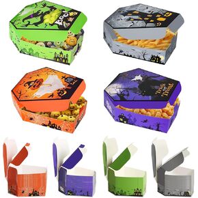 48 Pcs Halloween Paper Food Trays Disposable Treat Nacho Snack Candy Holder Trays with Lids Coffin Popcorn Taco Boxes for Halloween Decorations Trick or Treat Party Supplies