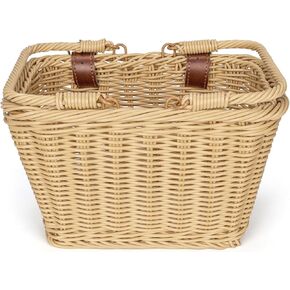 CXWXC Kids Bike Basket - Front Bicycle Bike Basket for Girls - Handmade Woven Wicker Bike Baskets with Handle, Adjustable Leather Straps