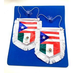 Puerto Rican Mexican flag for car 2pcs Combo Mexico & Puerto Rico Car Flags Combo - Dual Heritage Rearview Mirror Decor for Every Drive!