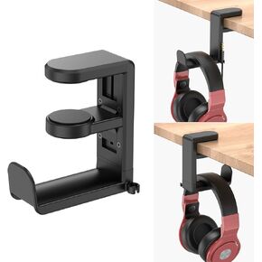 Rotating Headphone Stand - EURPMASK PC Gaming Headset Stand, Adjustable Clamp-on Headphone Holder, Headphone Hanger Hook Under Desk with 360 Degree Swivel&Cable Clip Organizer - Black+White
