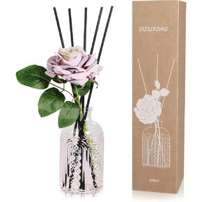 6.7 oz Jasmine Reed Diffuser with 5 Black Fiber Sticks, 200 ml Scent Diffuser for Home, Air Fresheners Long Lasting up to 50 Days,with Artificial Flower Leaf