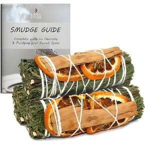 Soul Sticks 3 Pack Cedar Orange Cinnamon Sage Smudge Sticks for Money Cleansing House, Abundance, Money, Negative Energy Cleanse, and Smudging with Starter Guide | 4 Inch Bundles