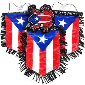 4pc Puerto Rico mini rearview mirror Boricua Puerto Rican flag Hanging banner for car or home 3pc mini puerto rico flags 1 classic Coqui Boricua patch