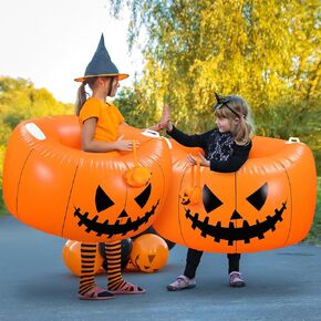 2 Pack Halloween Pumpkin Inflatable Bubble Balls, 40" x 22" Human Bump Body Balls Inflatable Hamster Ball for Outdoor Sport Team Gaming Play, Bumper Bopper Toys for Playground Yard Park