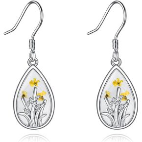 CRMAD Hummingbird/Bee/Leaves/Sunflower/Dragonfly/Rose/Lotus Flower Sterling Silver Filigree Teardrop Earrings Abalone Jewelry Gifts for Women