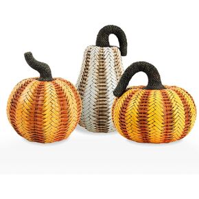 Uieke 3 Pack Fall Pumpkin Table Decor, 6.2Inch Artificial Rattan Pumpkin Figurine Decorative Resin Pumpkins Fall Decorations for Home Resin Autumn Harvest Mantel Centerpieces Thanksgiving Decor