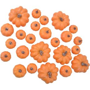 Pumpkin Decorating Kit 24Pcs Different Sizes Mini Pumpkins for Decorating Fake Pumpkins Thanksgiving Halloween Fall Home Centerpiece Decor (Orange)