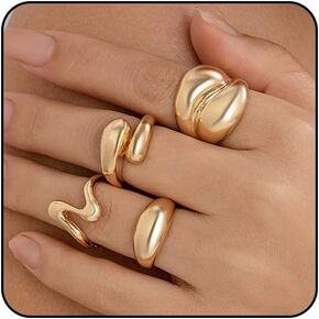 Chunky Gold Rings for Women Adjustable Silver Statement Rings Open Bold Thick Rings Gold Stackable Rings Chunky Silver Rings for Women Chunky Rings Set Silver Gold Plated Jewelry