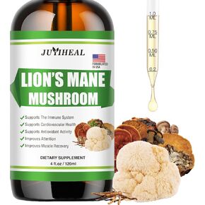 Lions Mane Liquid, Organic Lions Mane Mushroom Supplement 8 Mushrooms Complex- Vegan, Lions Mane Tincture for Mental Focus, Clarity & Immune Support - 4 Fl oz