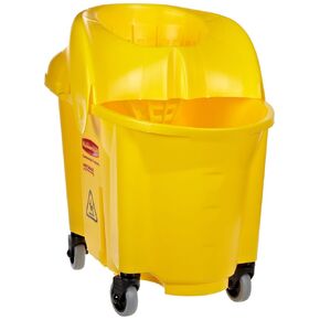 Rubermaid Commercial 35Qt WaveBrake 2.0 دلو تنظيف بالضغط الجانبي وعصارة مع تصريف دواسة القدم، أصفر، (2031764)