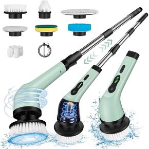 Upgraded Electric Spin Scrubber,Waterproof Cordless Shower Cleaning Brush,Power Shower Scrubber with 6 Replaceable Brush Heads & Adjustable Extension Handle,Electric Mop for Bathroom,Tub,Tile in Kuwait