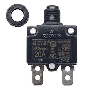 1pc KUOYUH 88 Series 125/250VAC 32VDC 50/60Hz Thermal Overload Circuit Breaker with Waterproof Dust Cap 3-30A (20A 1pc)