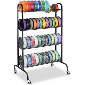 3D Printer Filament Storage Rack - 4 Tier Rolling Filament Spool Holders Racks with Wheels, Heavy Duty Metal Shelf for PLA/ABS/TPU, Filaments Organzied for 3D Printing Studio, Office Workshop