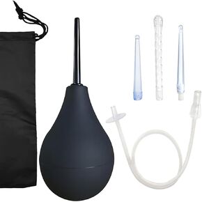 Drying Deodorize Silicone enema bulb male and female douche bottle rectal syringe kit enema douche anal bulb kit 24.8 inch hose + 4 replacement nozzles (black)