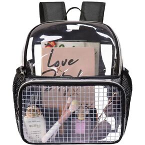 Mini Clear Backpack,Stadium Approved Clear Bag12x12x6, Heavy Duty Transparent Bag for Concert Work Sport Games Festival Venues,Black