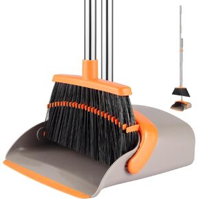 Broom with Dustpan Set, 55" Long Handle Broom and Dustpan Set for Home, Kitchen, Room, Office, Lobby, Indoor Floor Cleaning, Dustpan and Broom Set