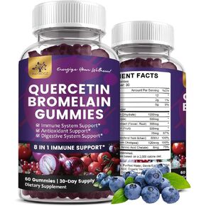 (2 Pack) Quercetin Gummies with Bromelain Zinc Elderberry Vitamin C D3 K2, Quercetin 1000mg Supplement with Bromelain 500mg for Cardiovascular, Immune System & Allergy, Vegan Gummy for Adult & Kid