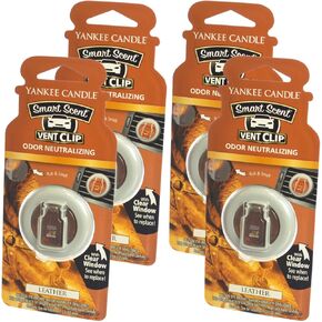 Yankee Candle Smart Scent Vent Clip Odor Neutralizing Car Air Freshener, Leather (Pack of 4)