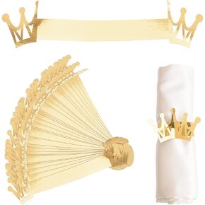 Gold Reflective Napkin Holder Rings, 50 Pcs Crown Paper Napkin Rings Buckles Holder for Wedding Dinner Party Celebration Table Centerpieces Decor