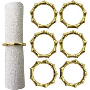 Gold Napkin Rings Set of 12 Bamboo Napkin Rings Metal Napkin Ring Holder for Table Decoration, Dinner Party, Wedding