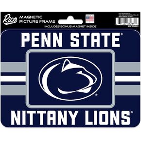 Rico Industries NCAA Penn State Nittany Lions - PSU Stripes Magnetic Picture Frame (5"x6.75") & Magnet Combo Set - Home Décor - Regrigerator, Office, Kitchen